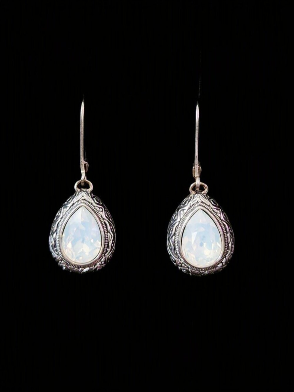 Vintage 2000 925 Sterling Silver Opalite Teardrop Lever Back Earrings Y2K Boho